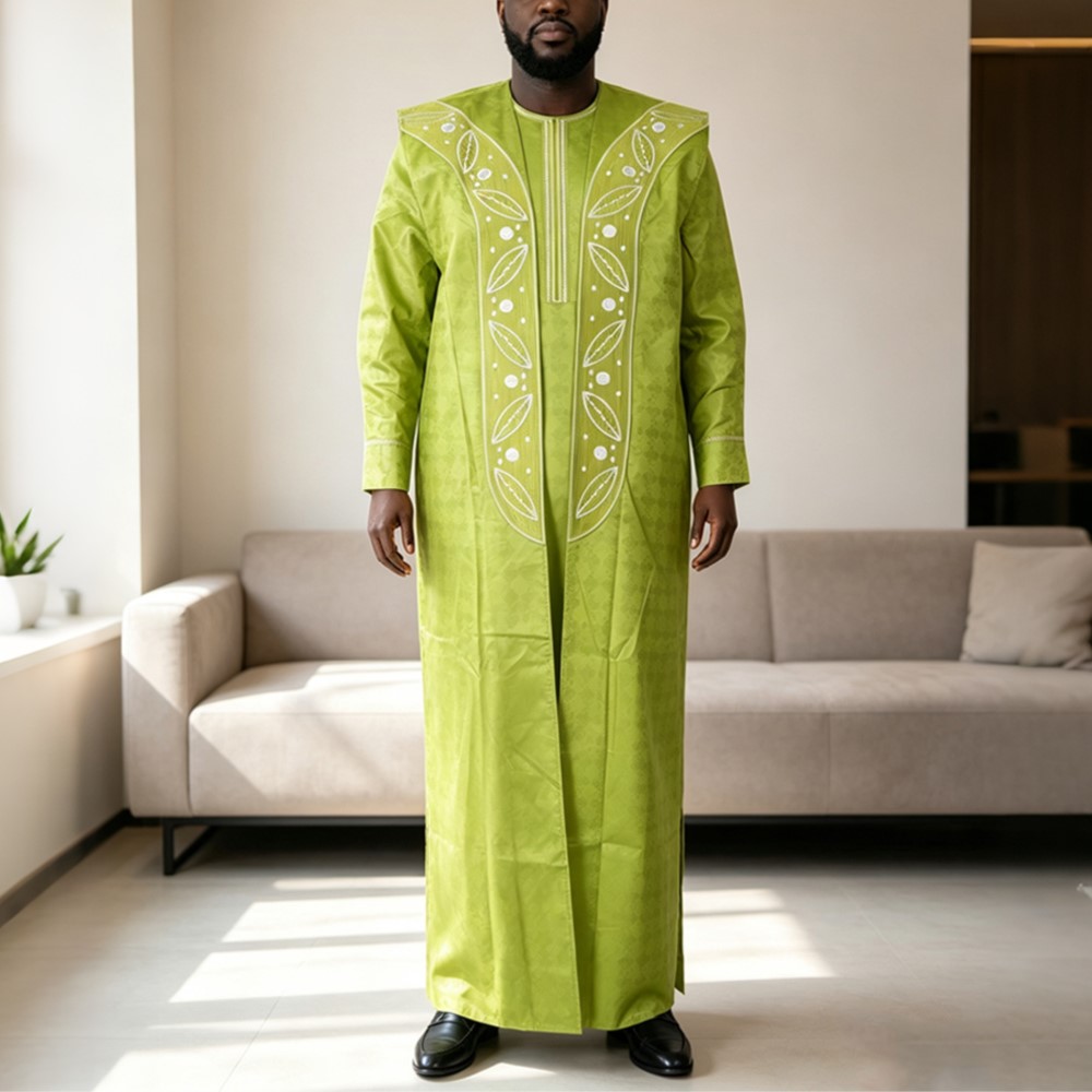 Embroidery H&M - H&D 2026 バジンリッチ刺繍入りプラスサイズのアフリカ男性用伝統衣装アグバダセット ドバイ トーブ パンツ