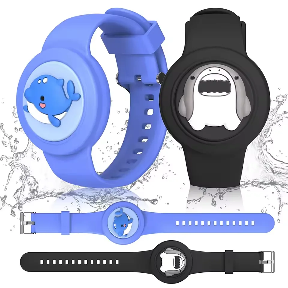 Embroidery Bracelet - 子供用AirTagブレスレットホルダー（ピン付き）、ソフトシリコンAirTagリストバンド、軽量、子供用腕時計バンドと互換性あり