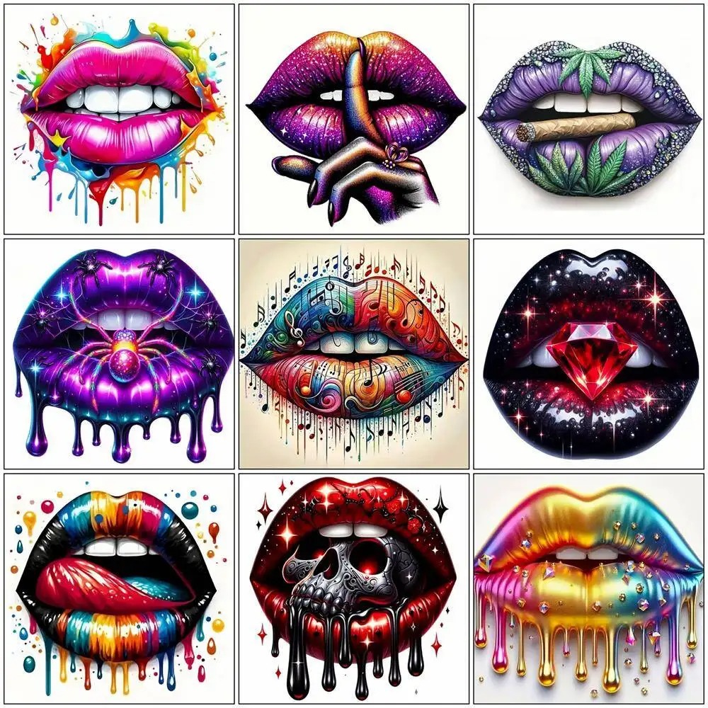 Embroidery Lips - ダイヤモンドペインティング 口唇 フルスクエア ラウンドドリル 刺繍 指モザイク