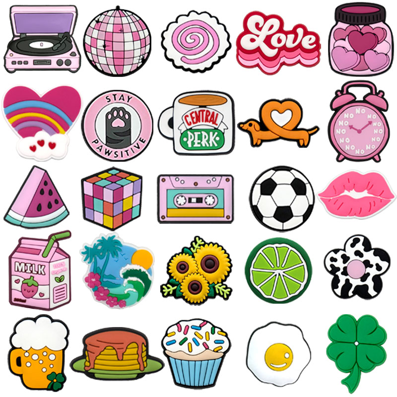 Embroidery Lips - 1/25個入り Y2K ピンク系シューズチャーム ビニールレコード ひまわり フットボール