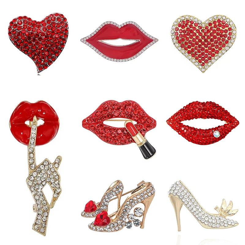 Embroidery Lips - 1個入り リップクイーン ブローチ 女性用 ガールズ クリエイティブ