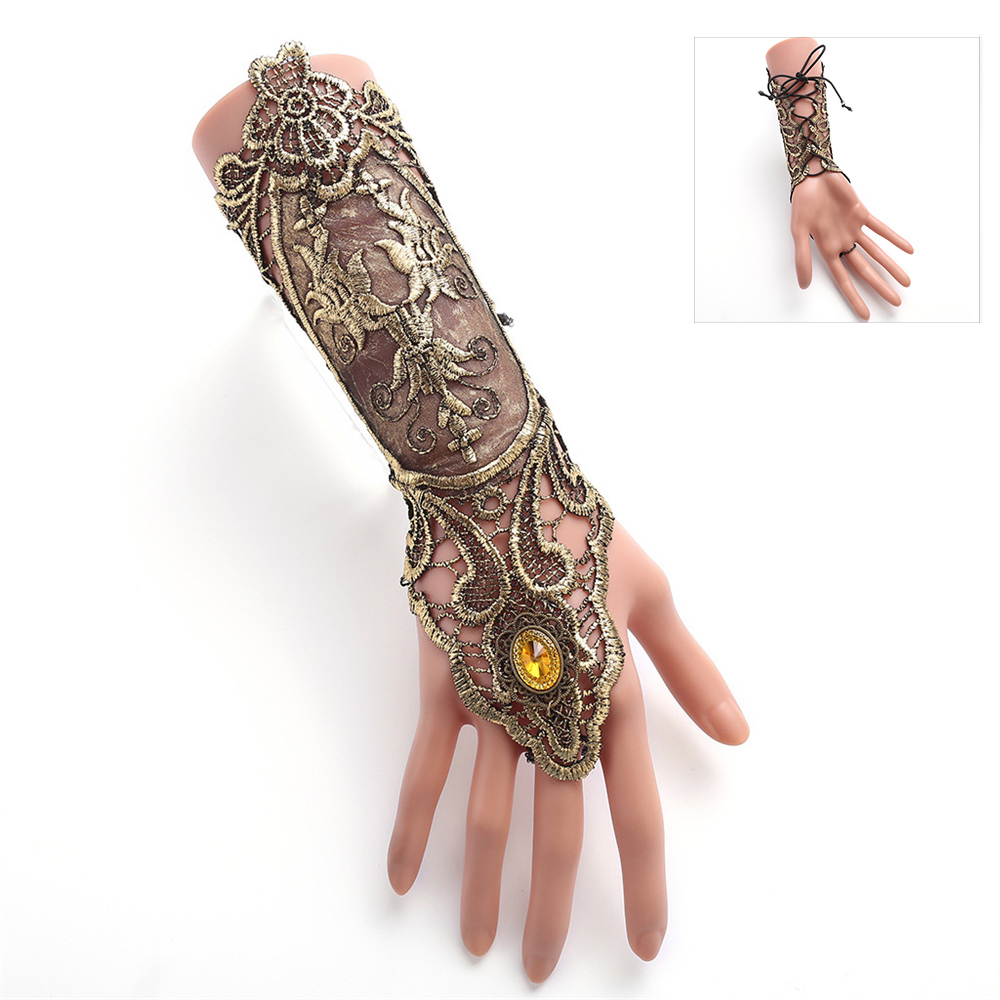 Embroidery Bracelet - ゴシックレースカフスフィンガーレスグローブアームウォーマーブレスレット ブラックレース刺繍 美しいグローブ コスプレアームカフス 1個