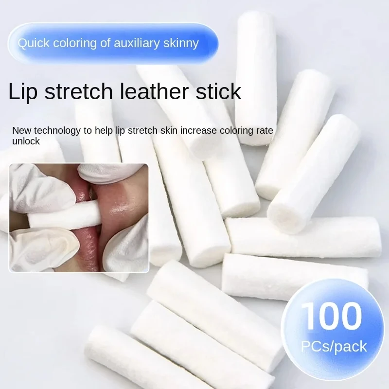 Embroidery Lips - 100 個使い捨てリップタトゥースキンストレッチ綿スティックボックス付き半永久的なメイクリップ刺繍赤面回復ツール
