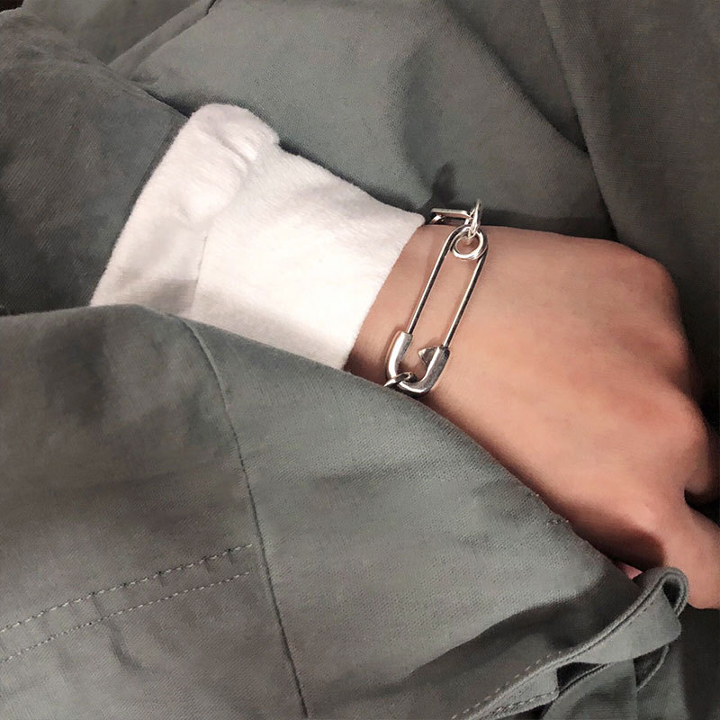 Embroidery Bracelet - 925 スターリングシルバー太いチェーンブレスレット女性のための新しいファッションヒップホップヴィンテージクリエイティブ中空ピンデザインパーティージュエリー