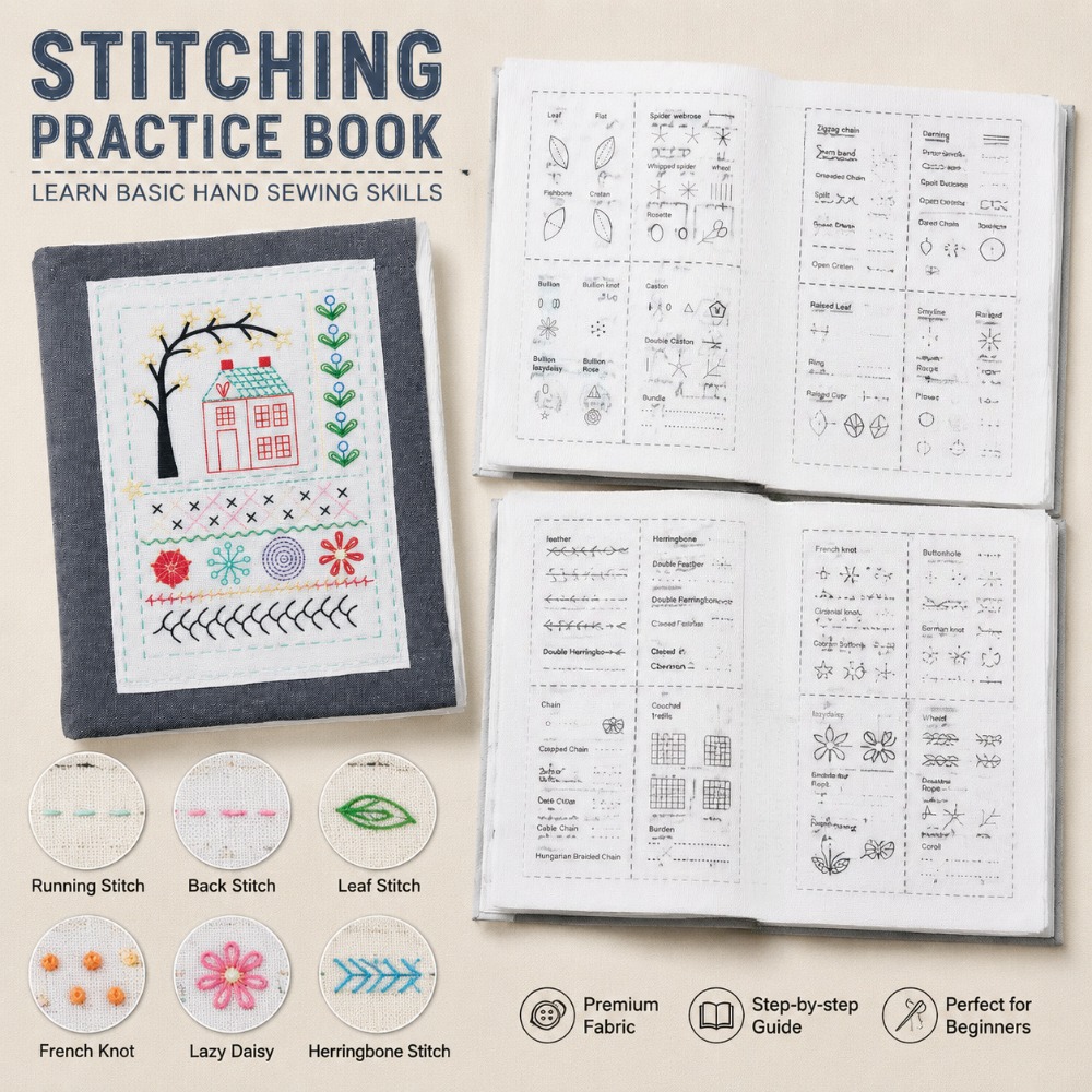 Embroidery Guide Book - 刺繍ステッチ練習帳 DIY 縫製針仕事ガイドブック 初心者向け 手作りクラフト用品