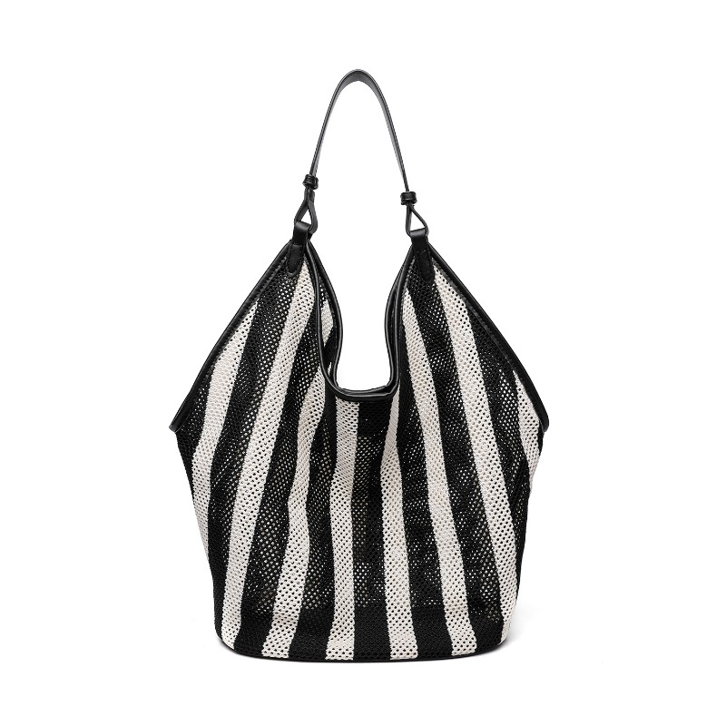 ストライプ織り大容量トートバッグ女性用ショルダーバッグショッ - Embroidery Motif のレビューと価格