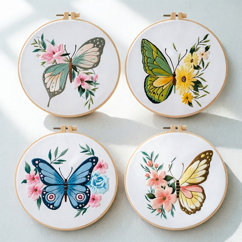 1個 20X20CM 7.87インチ 刺繍蝶キット 初心者向 - Embroidery Needle のレビューと価格