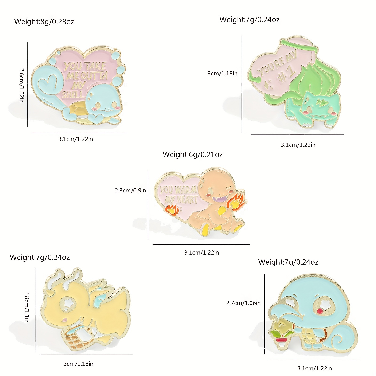 5 個かわいいアニメブローチ人格フシギダネゼニガメエナメルピ - Embroidery Textile のレビューと価格