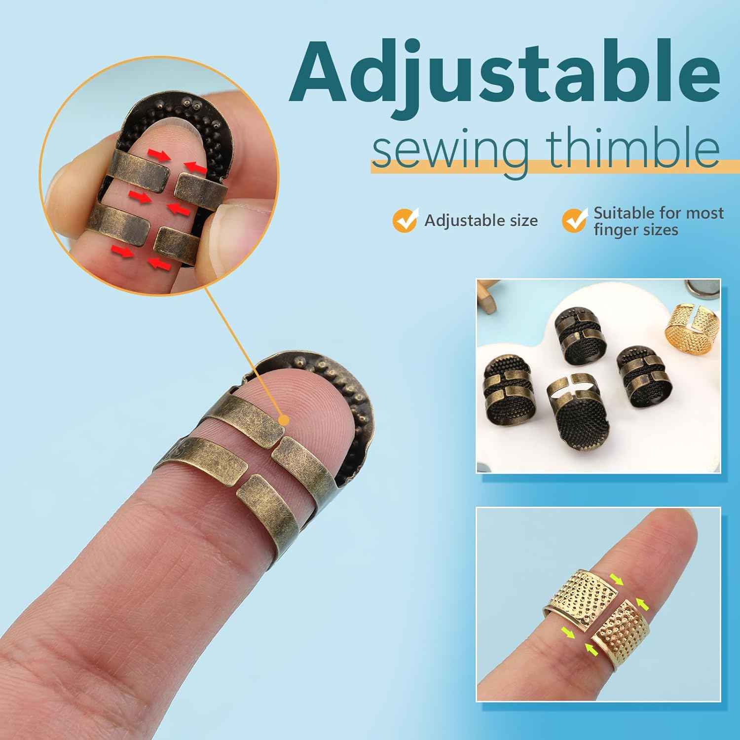 8個入り縫製指ぬきキット、手縫い用金属製指プロテクター、手縫 - Embroidery And Quilting のレビューと価格