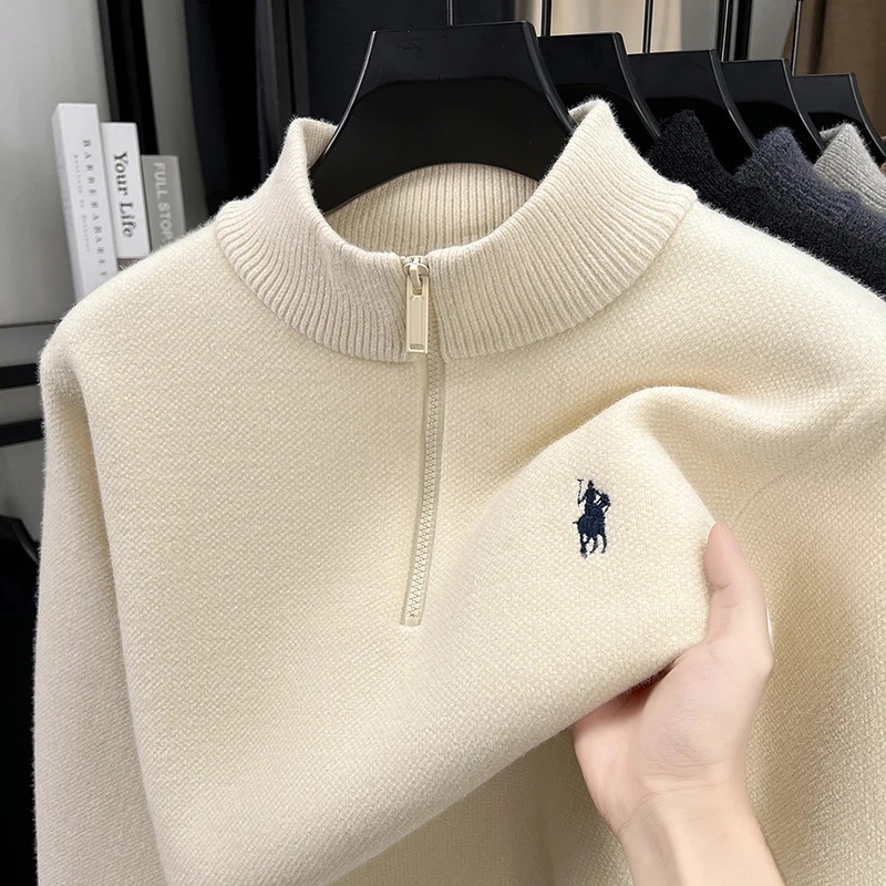 高級ジッパー付きスタンドカラーセーター メンズ 冬新作 ファ - Embroidery Logo のレビューと価格