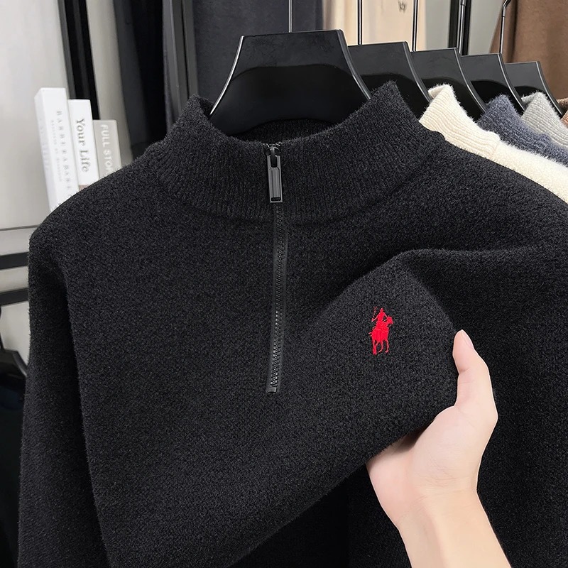 高級ジッパー付きスタンドカラーセーター メンズ 冬新作 ファ - Embroidery Logo のレビューと価格