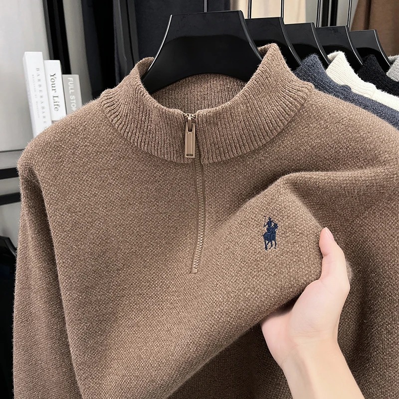高級ジッパー付きスタンドカラーセーター メンズ 冬新作 ファ - Embroidery Logo のレビューと価格