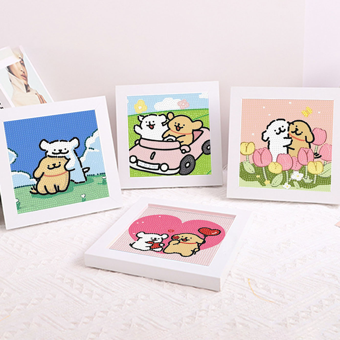 漫画ライン子犬クリスタルダイヤモンドフレーム装飾絵画 5D  - Embroidery Frame のレビューと価格
