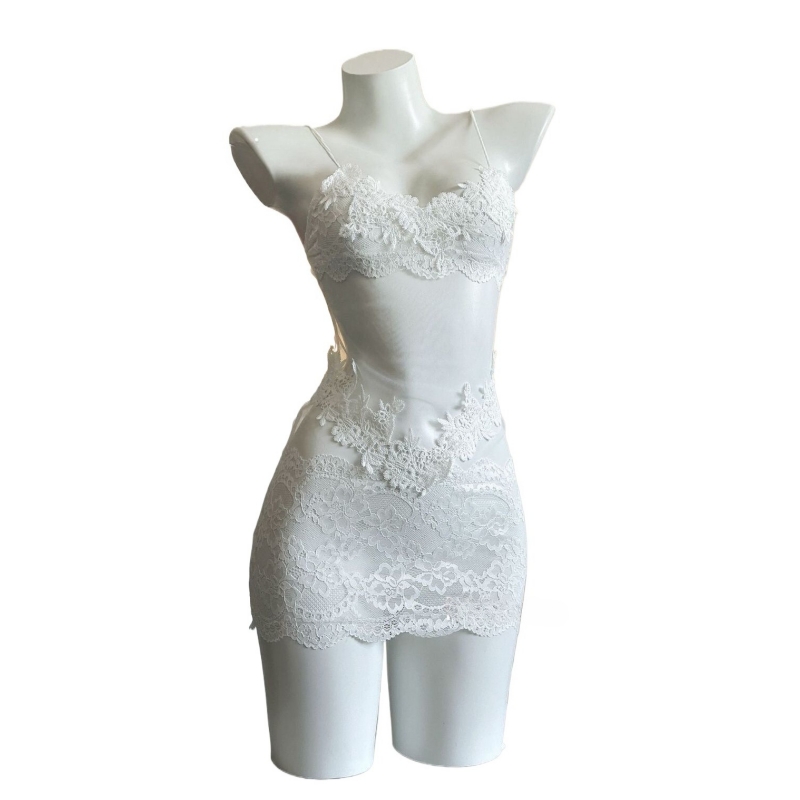 セクシーなレース刺繍ストラップレスドレス女性メッシュシースル - Embroidery Underwear のレビューと価格